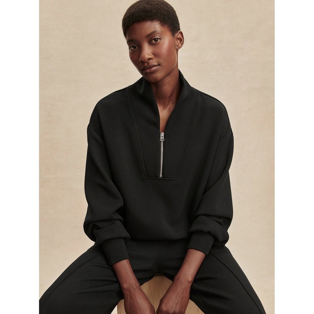 Varley Davidson Half Zip Sweatshirt Black Small Ribbed Athleisure Pullover